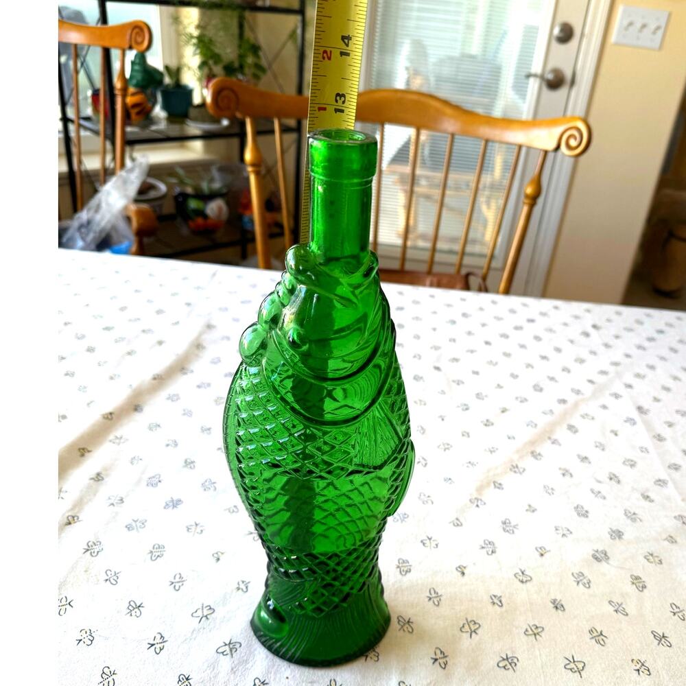 vintage Italian dark green glass fish-shaped wine bottle decanter 70s "Cevin" - Picture 7 of 7